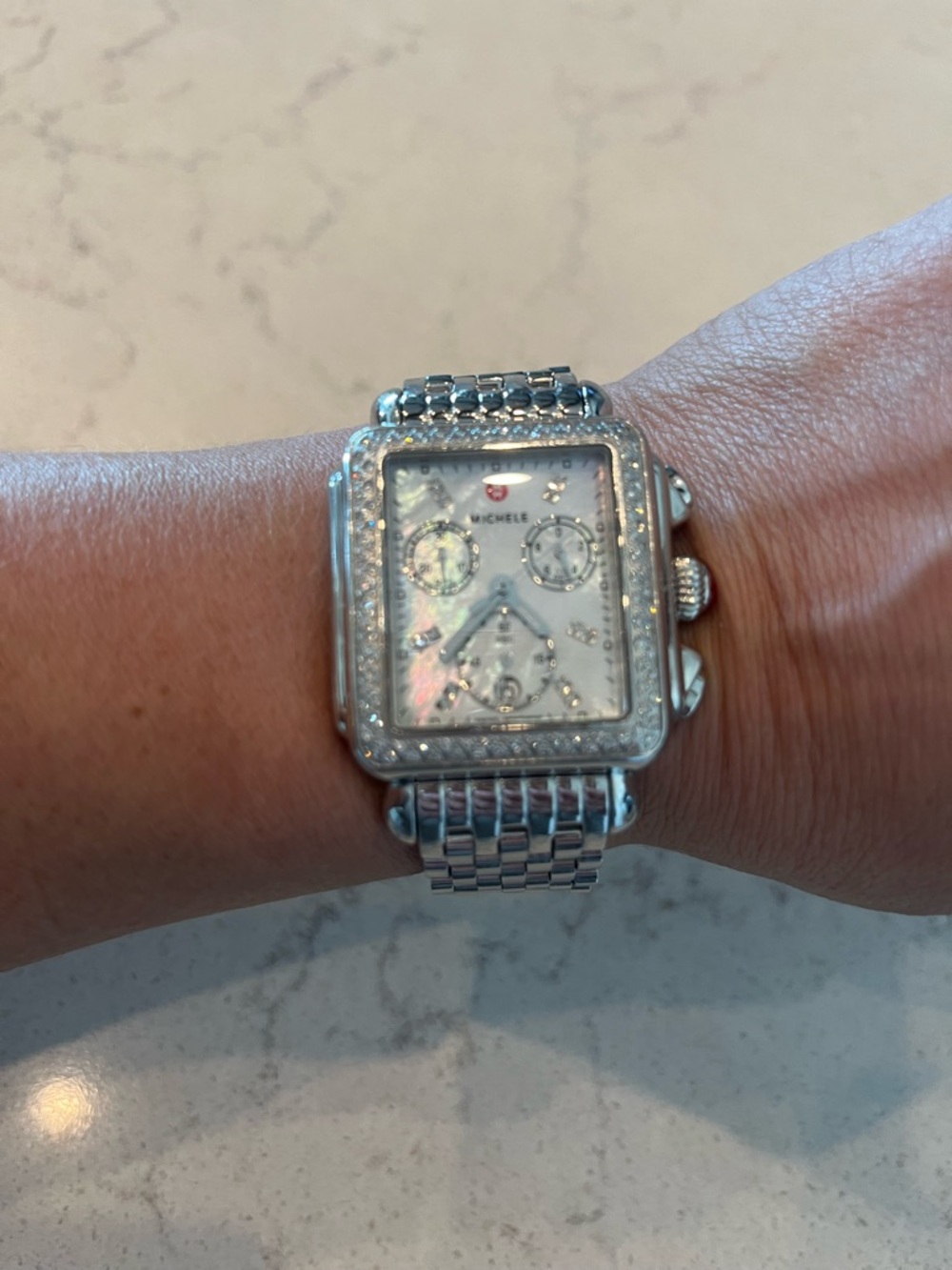 Michele Silver Diamond-Accent Stainless Steel Chronograph Watch